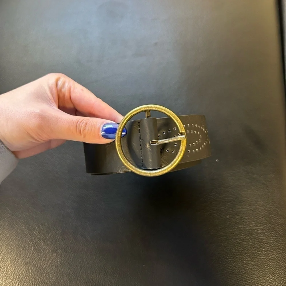 Black Leather Wearable with Gold Buckle
